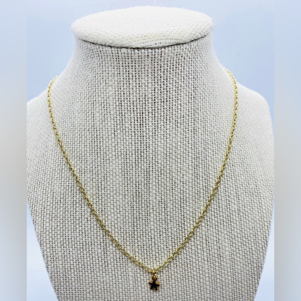 Black Enamel Star Charm Gold Chain Necklace Boho Eclectic Y2K Whimsigoth Preppy - Picture 3 of 7